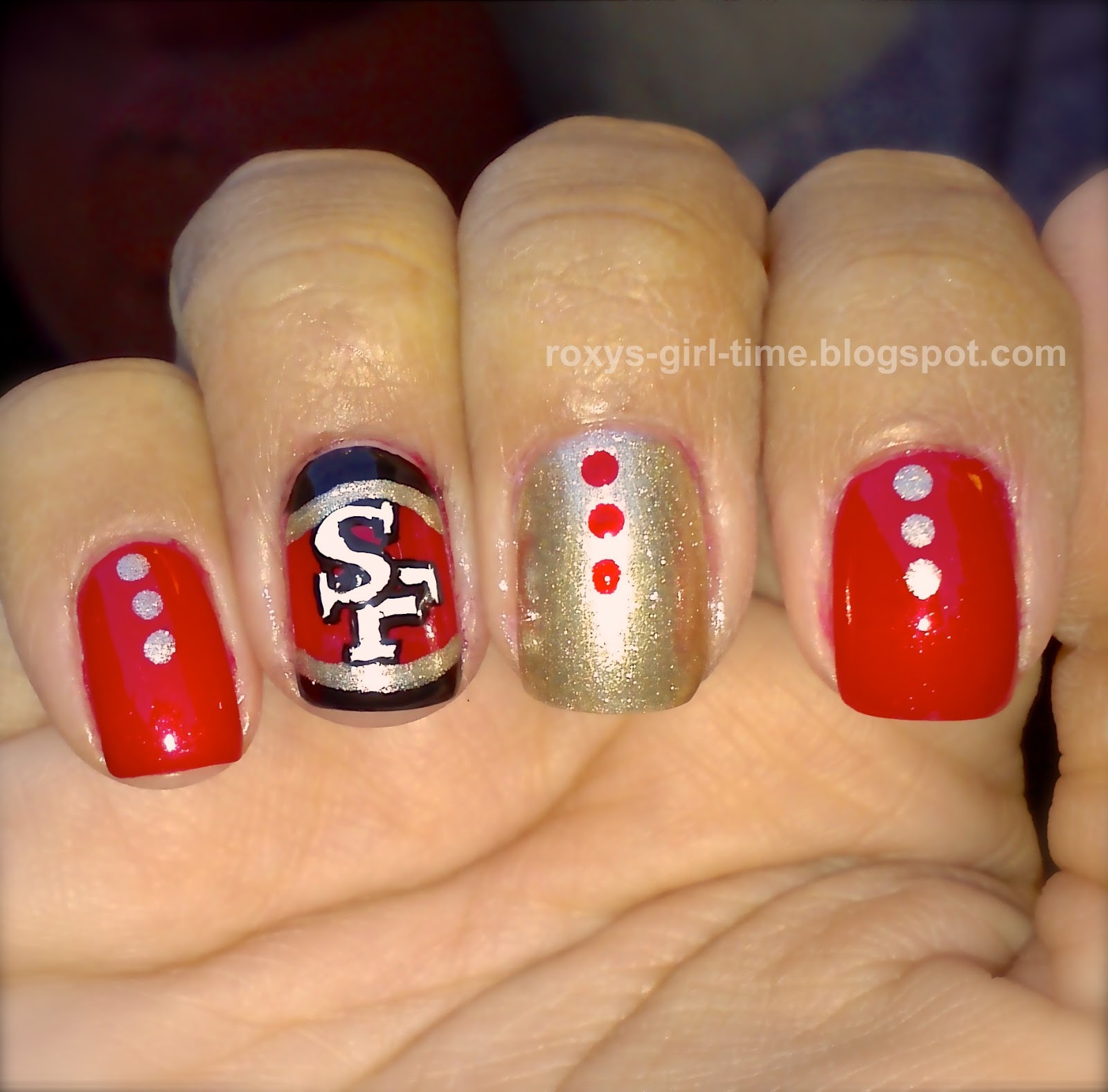 49er Nail Designs
 Roxy s Girl Time NOTD SF 49ers Nail Art