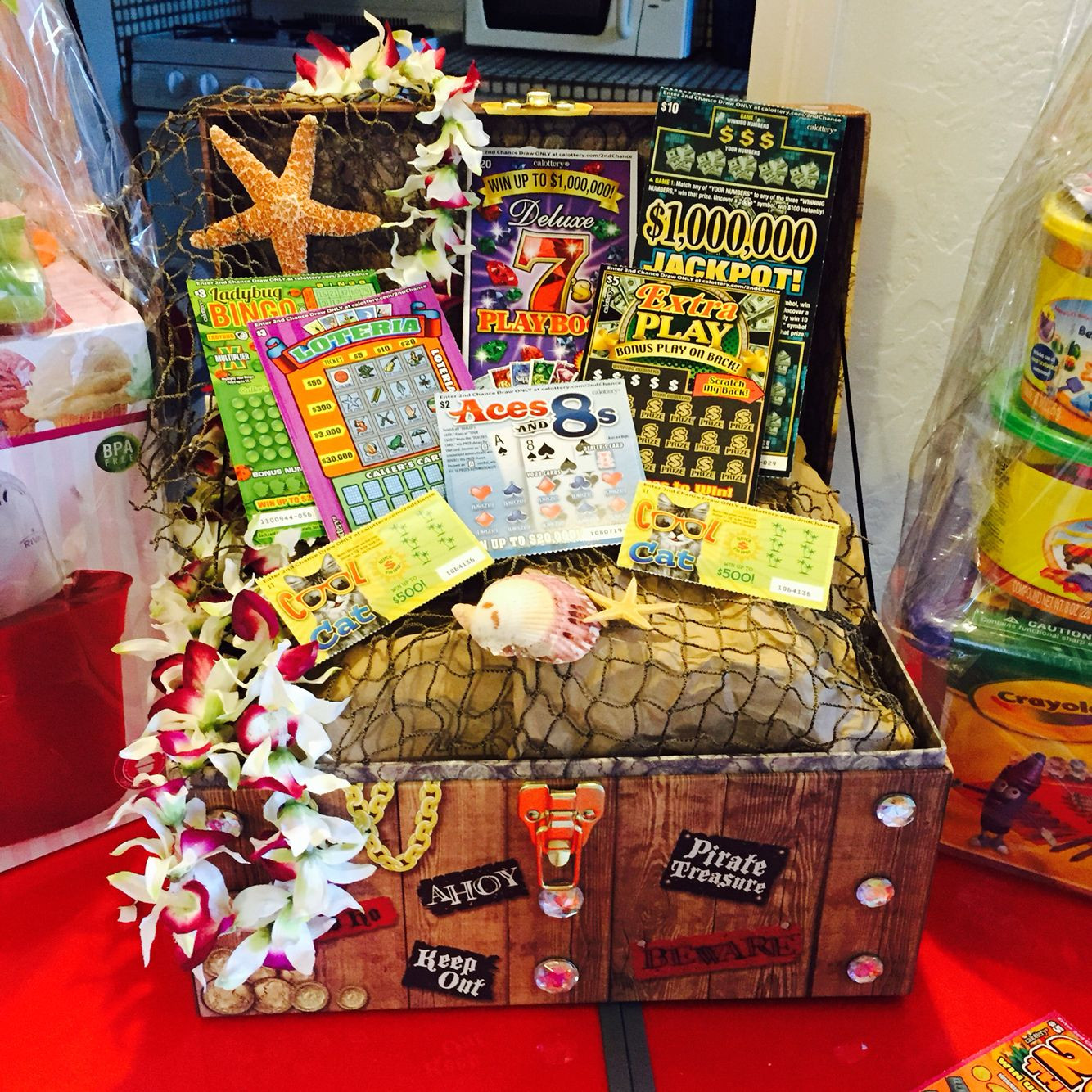 $50 Gift Basket Ideas
 This $50 dollar scratcher ticket "Pirate Treasure Box