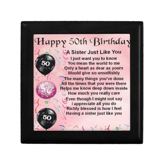 50Th Birthday Gift Ideas For Sister
 sister poem 50th birthday design t box