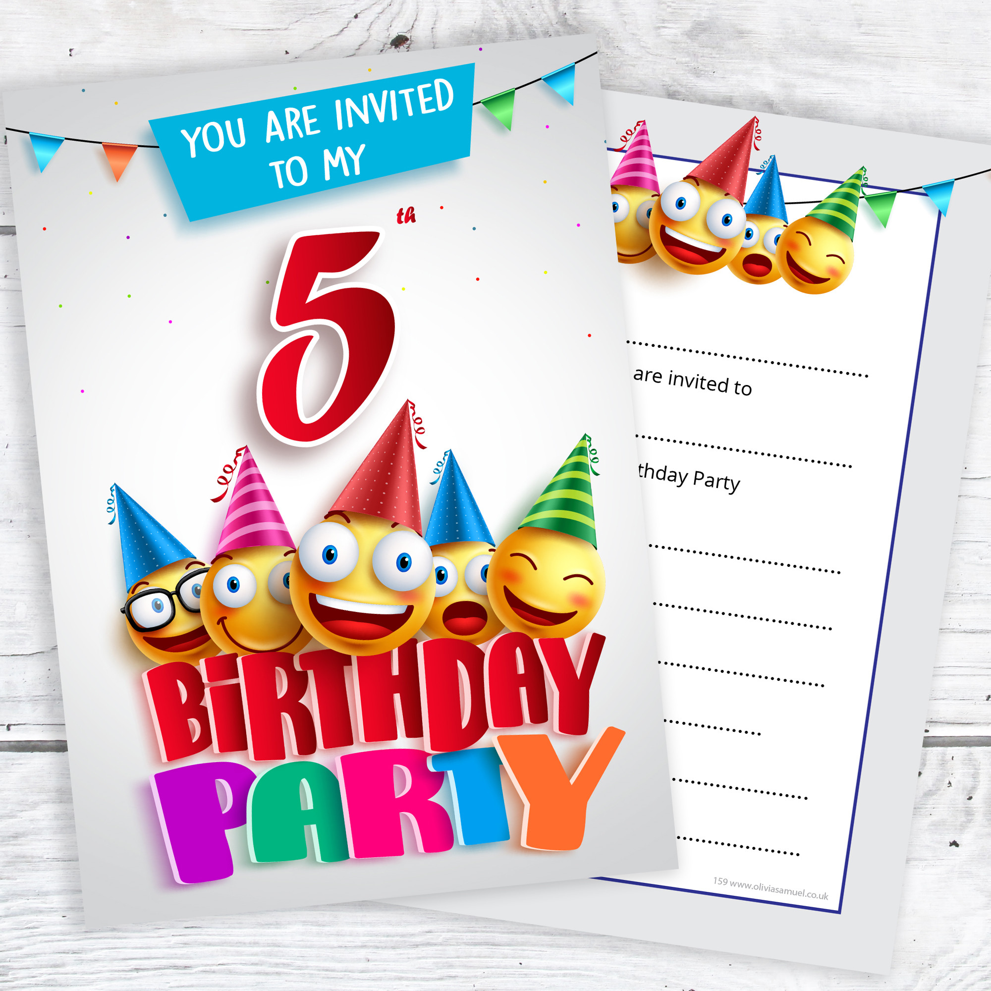 5th Birthday Party
 5th Birthday Party Invites – Emoji Style – Ready to Write