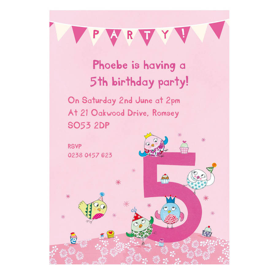 5th Birthday Party
 personalised fifth birthday party invitations by made by