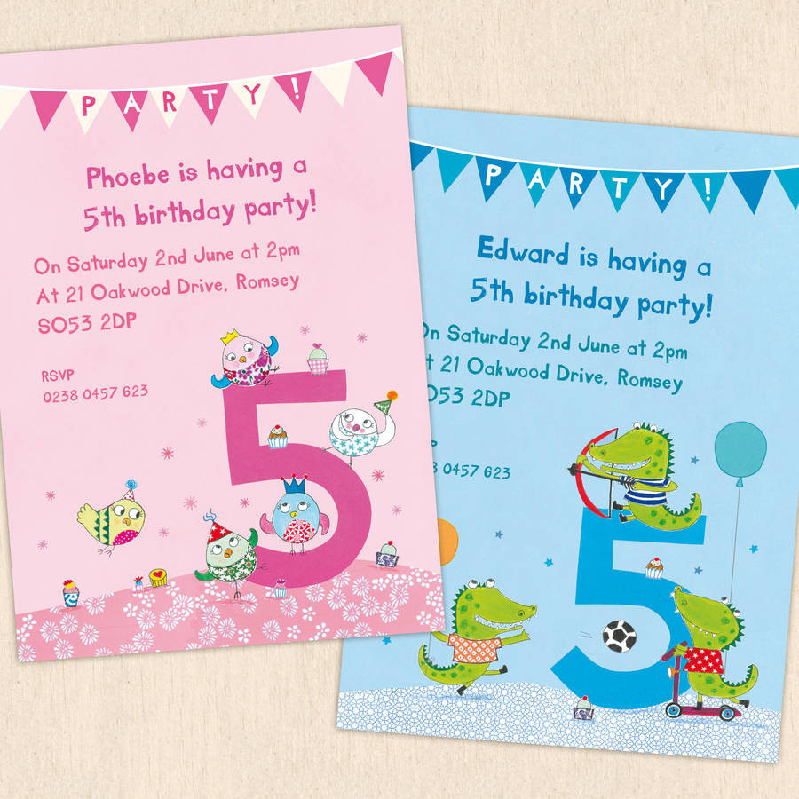 5th Birthday Party
 personalised fifth birthday party invitations by made by