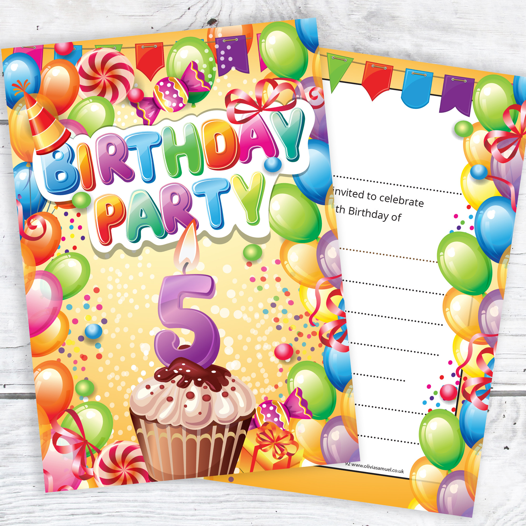 5th Birthday Party
 Children’s 5th Birthday Party Invites – Boy or Girl Bright