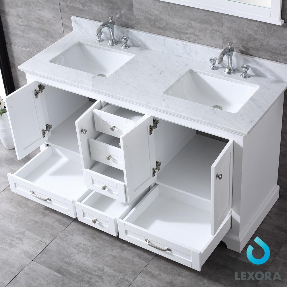 60 Inch White Bathroom Vanity
 60 Inch Dukes White Double Vanity White Carrera Marble Top