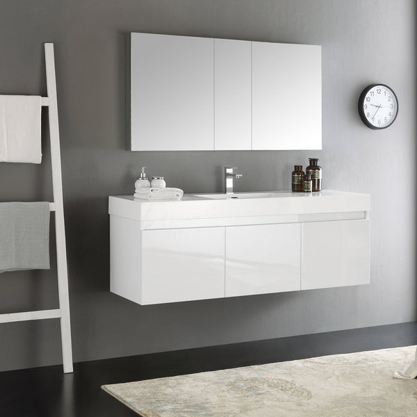 60 Inch White Bathroom Vanity
 Shop Fresca Mezzo White 60 inch Wall Hung Single Sink