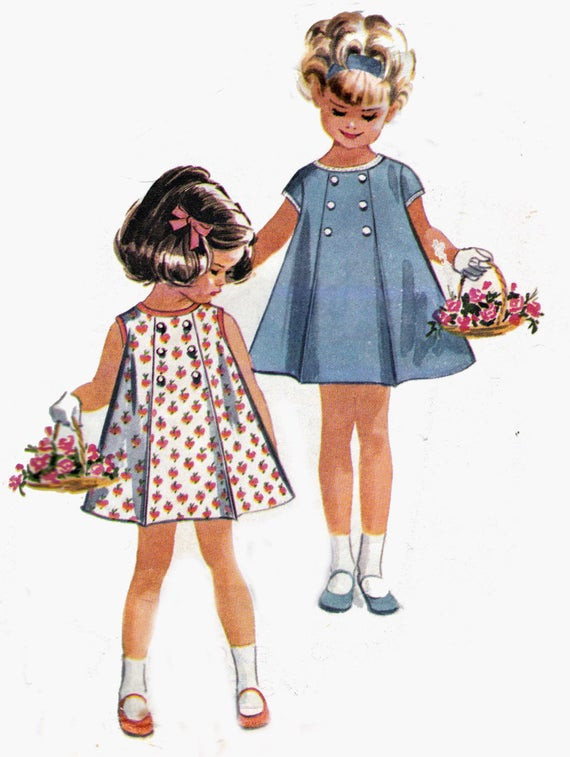 60S Fashion For Kids
 60s Vintage Toddler Girls Pattern McCalls 6744 Front Buttoned