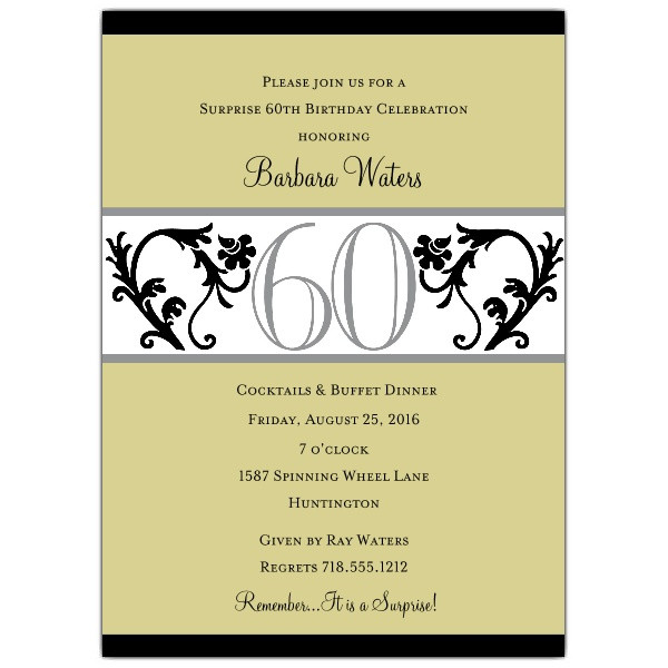60th Birthday Invitation Wording
 Elegant Vine Chartreuse 60th Birthday Invitations