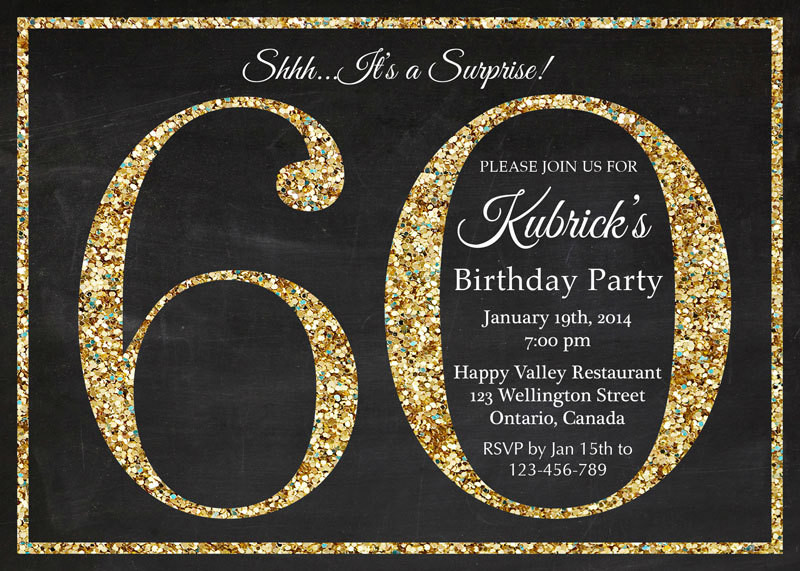 60th Birthday Invitation Wording
 60th birthday invitation Gold Glitter Birthday Party invite