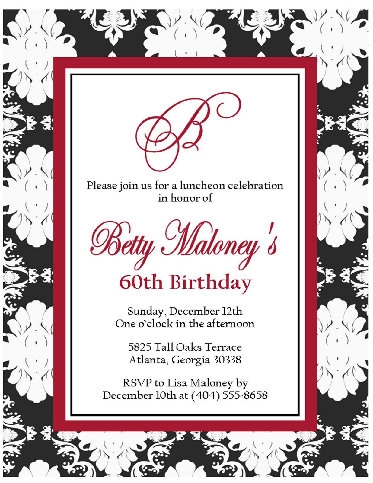 60th Birthday Invitation Wording
 60th birthday invitations