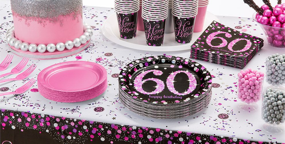 60th Birthday Party Decorations
 Pink Sparkling Celebration 60th Birthday Party Supplies