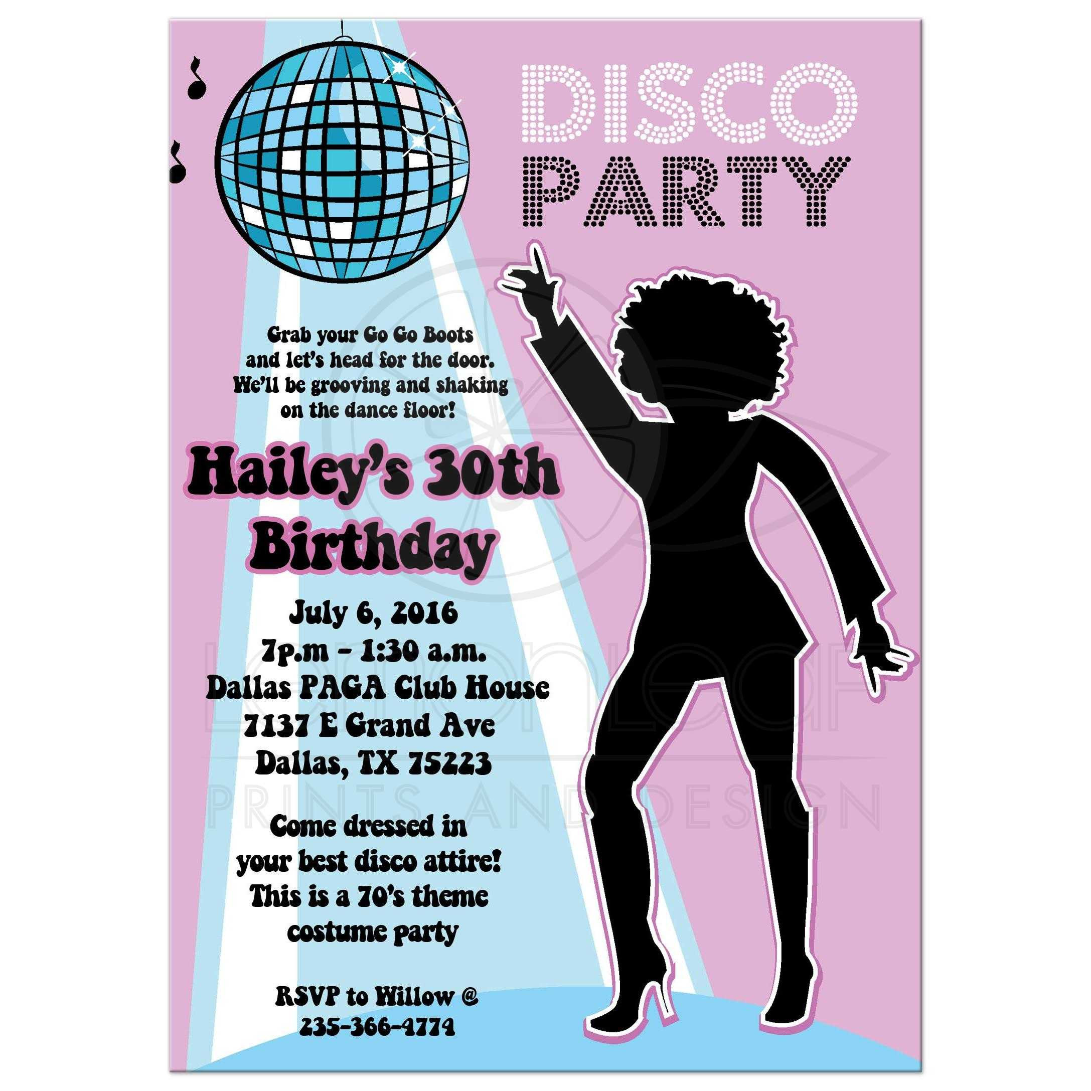 70 Birthday Party Invitations
 Disco Ball 70 s Theme Any Age Birthday Party Invitation Girl