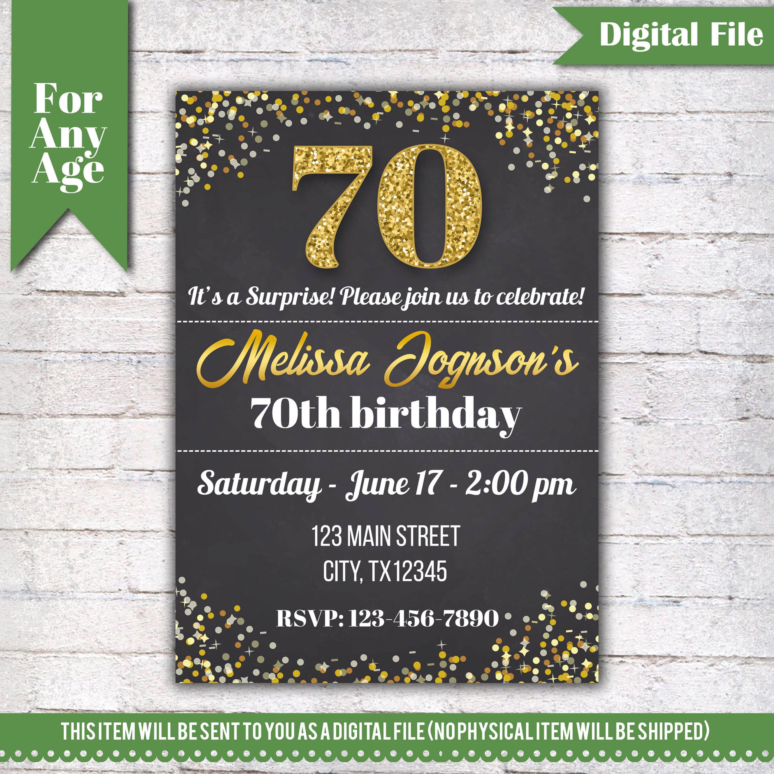 70 Birthday Party Invitations
 70th Birthday Invitation Birthday Party Invite Printable