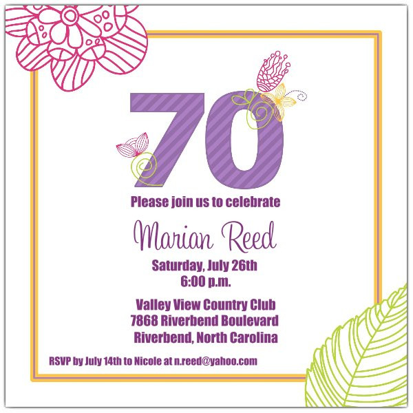 70 Birthday Party Invitations
 Celebrate 70 Floral Birthday Invitations