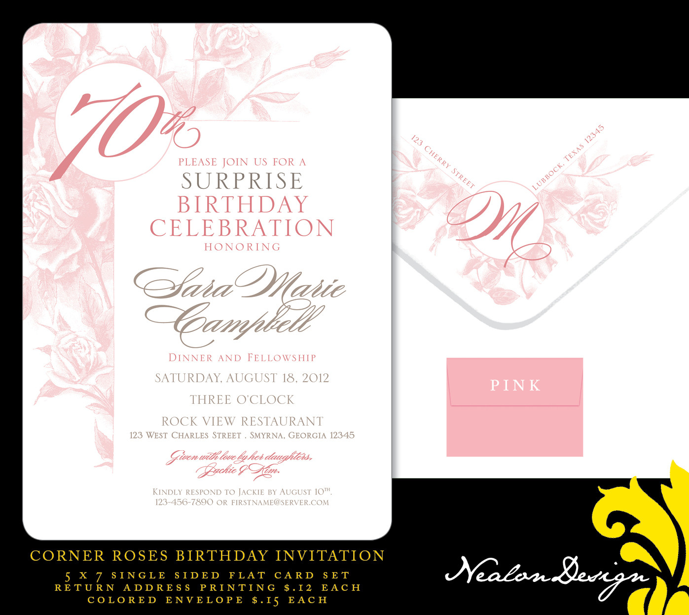 70 Birthday Party Invitations
 Nealon Design Corner ROSES 70th Birthday Invitation