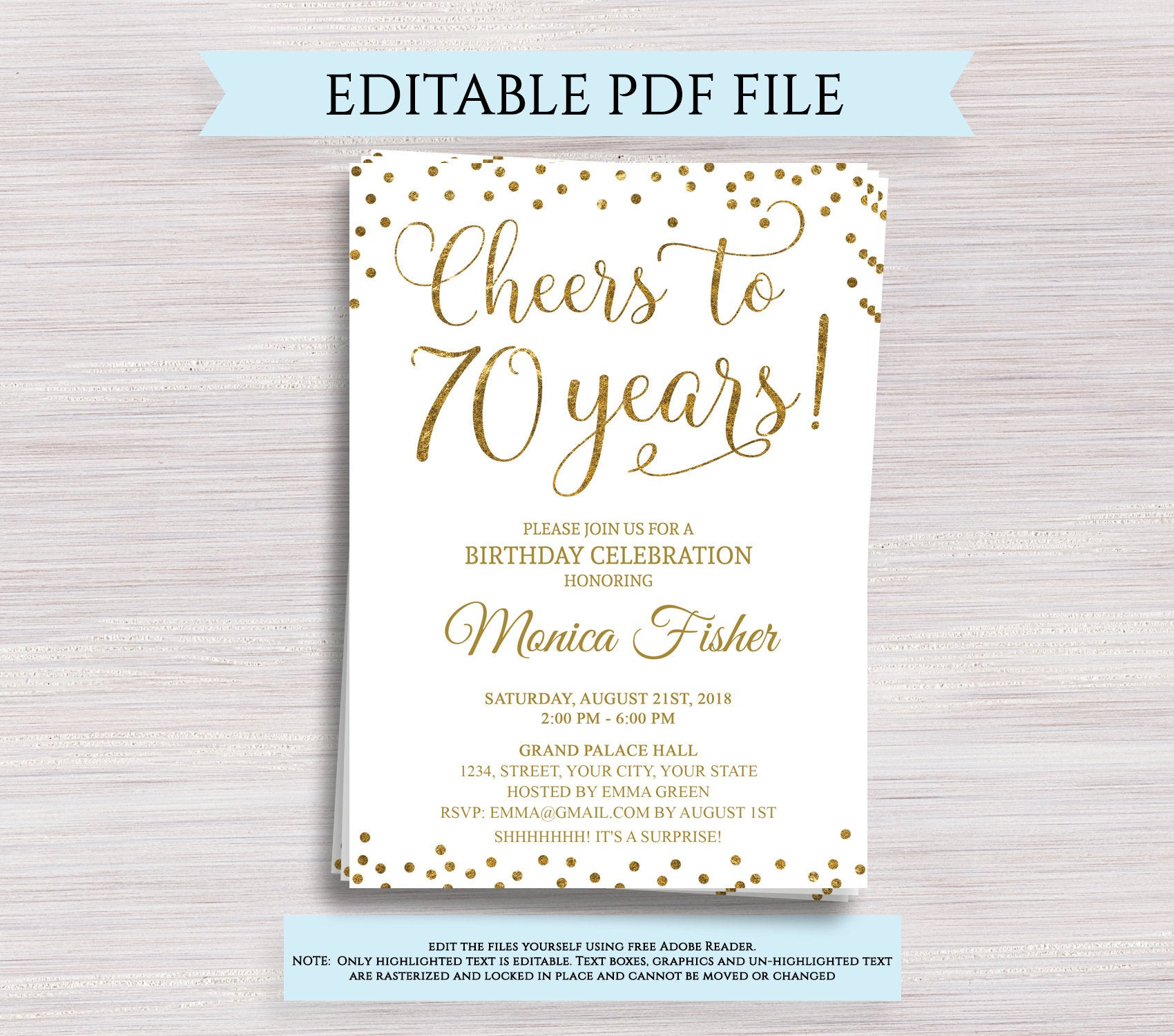 70 Birthday Party Invitations
 Editable 70th Birthday Party Invitation template Cheers to