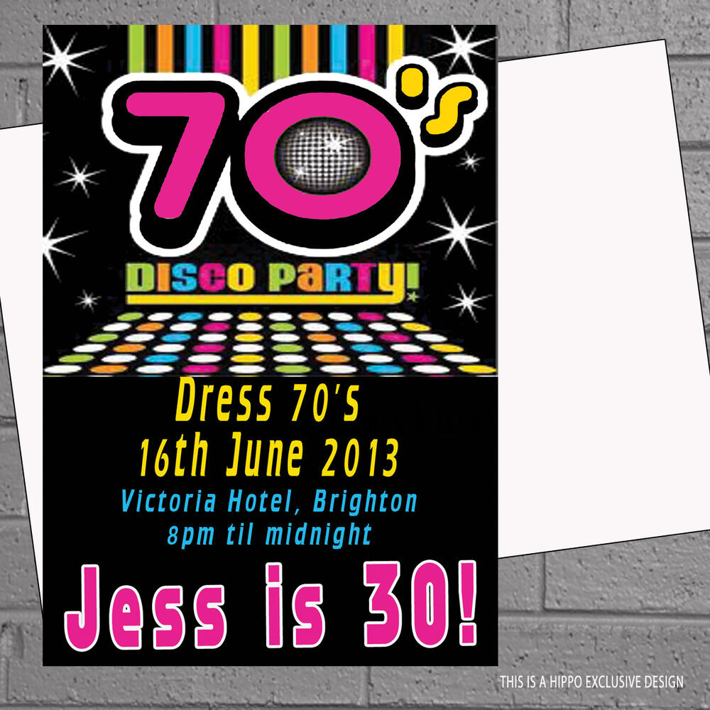 70 Birthday Party Invitations
 1970s 70s Seventies Disco Birthday Party Invitations x 12