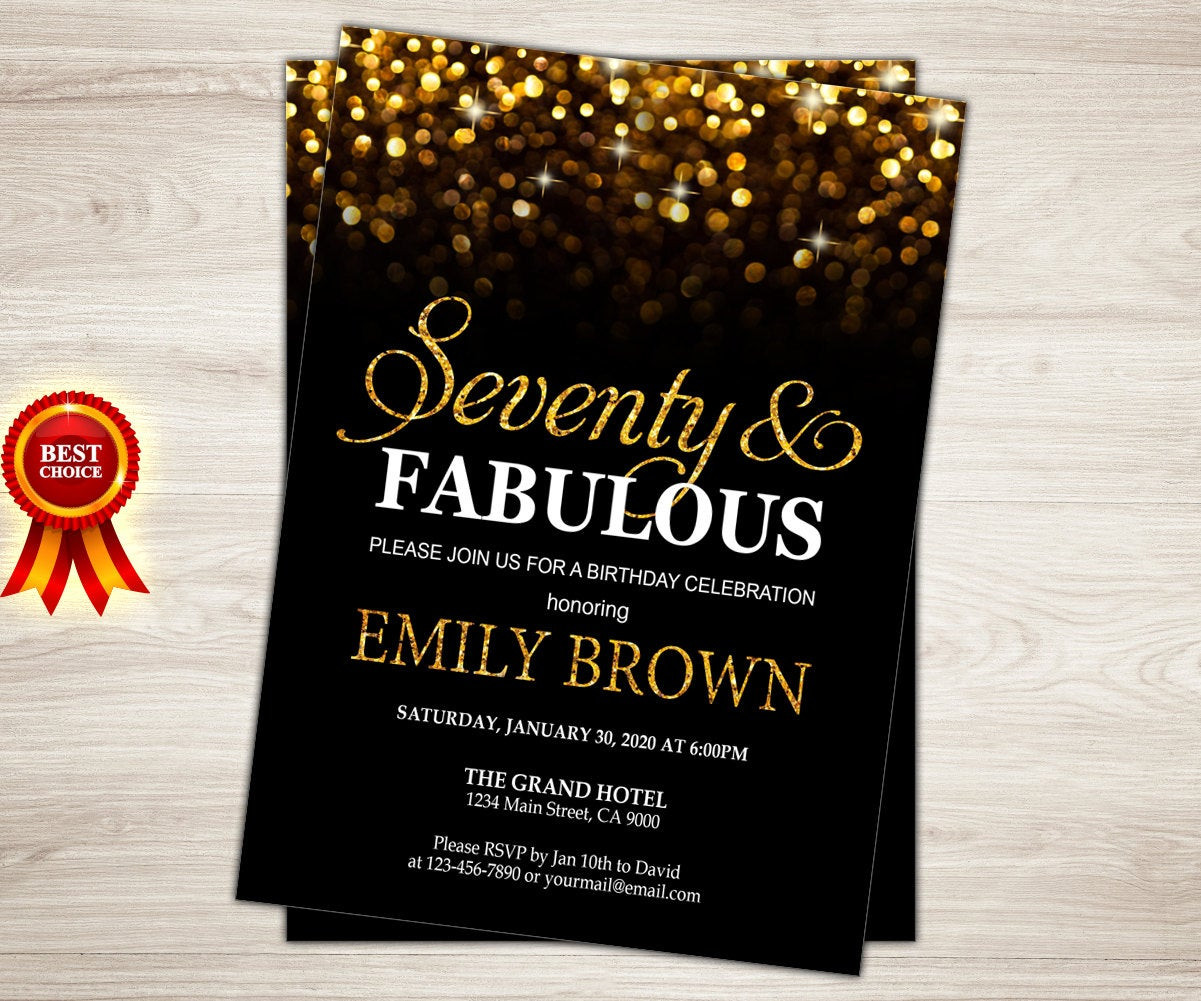 70 Birthday Party Invitations
 70th birthday invitation for women 70 and fabulous