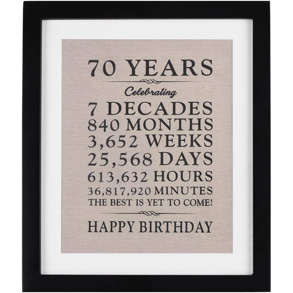 70Th Birthday Gift Ideas
 Burlap Print with Frame 11" W X 13" H 70th Birthday Gifts