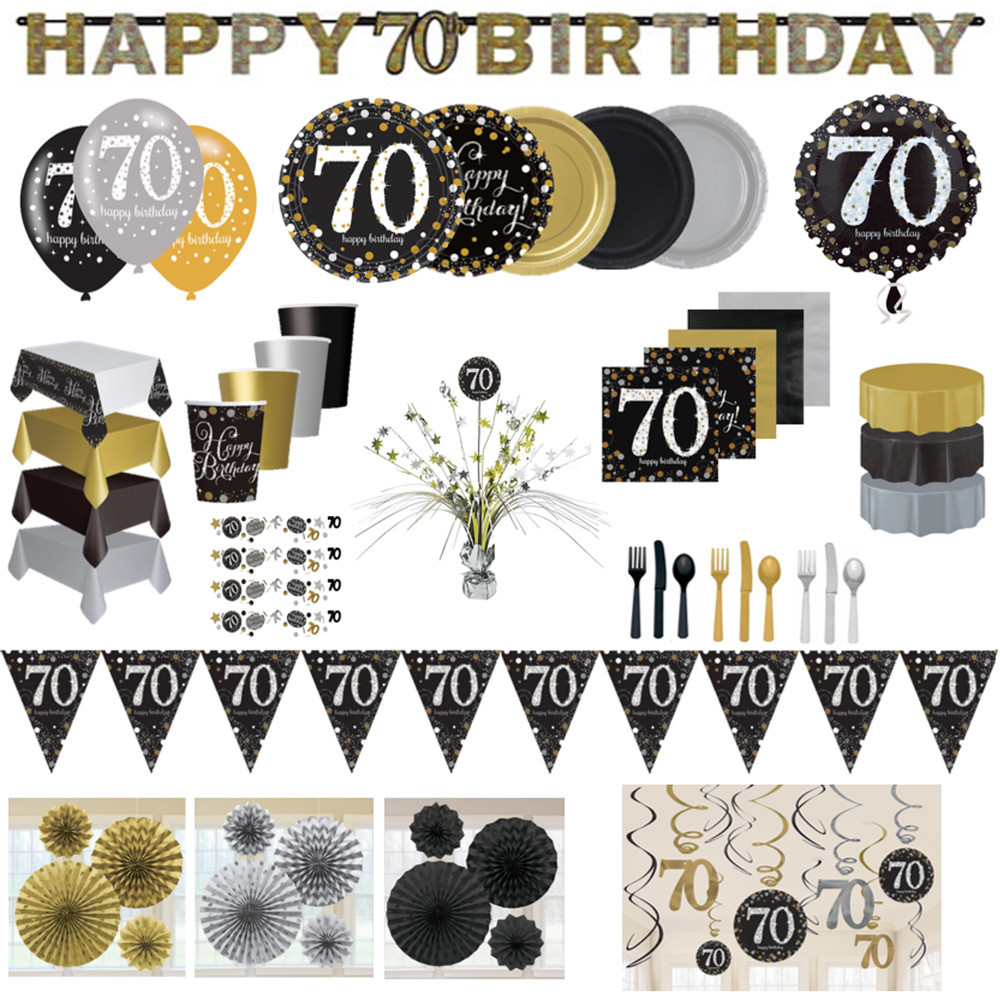 70th Birthday Party Favors
 70th Birthday Party Decorations Black Gold Tableware