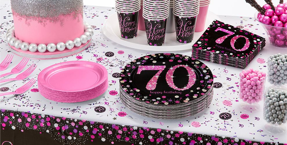 70th Birthday Party Favors
 Pink Sparkling Celebration 70th Birthday Party Supplies
