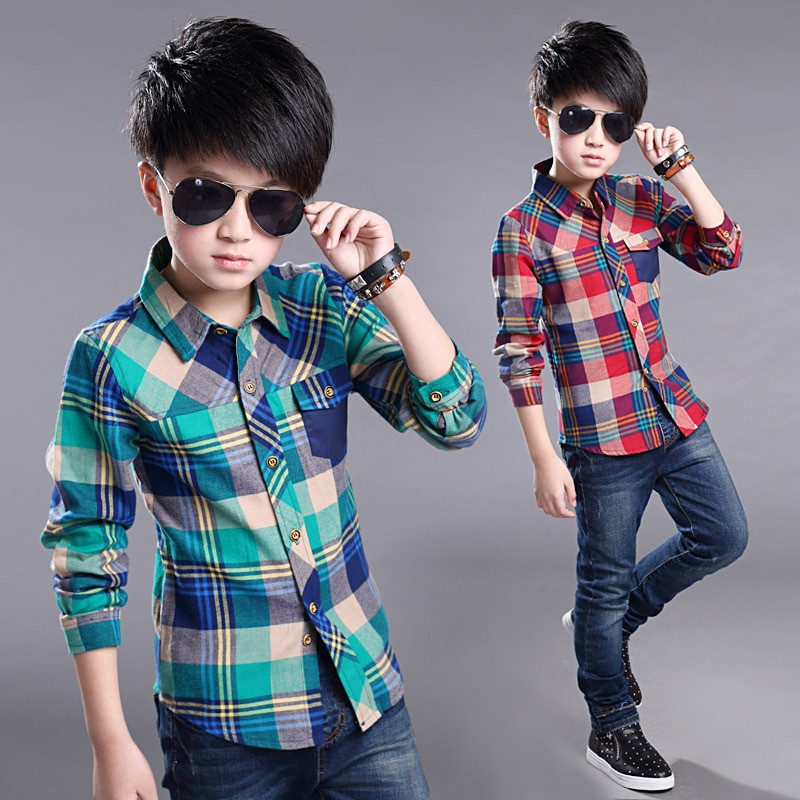 80'S Fashion For Kids/Boys
 Teenage Clothes for Boys Long Sleeve Red Green Plaid