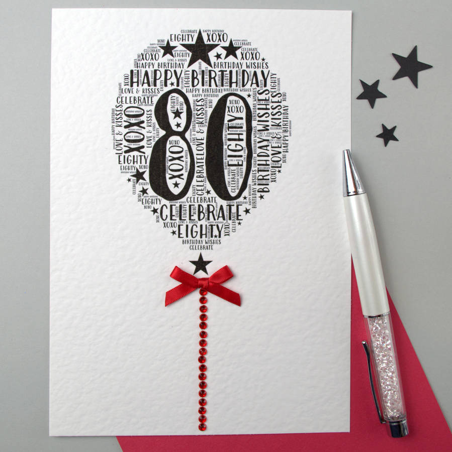 80th Birthday Card
 80th Happy Birthday Balloon Sparkle Card By Sew Very