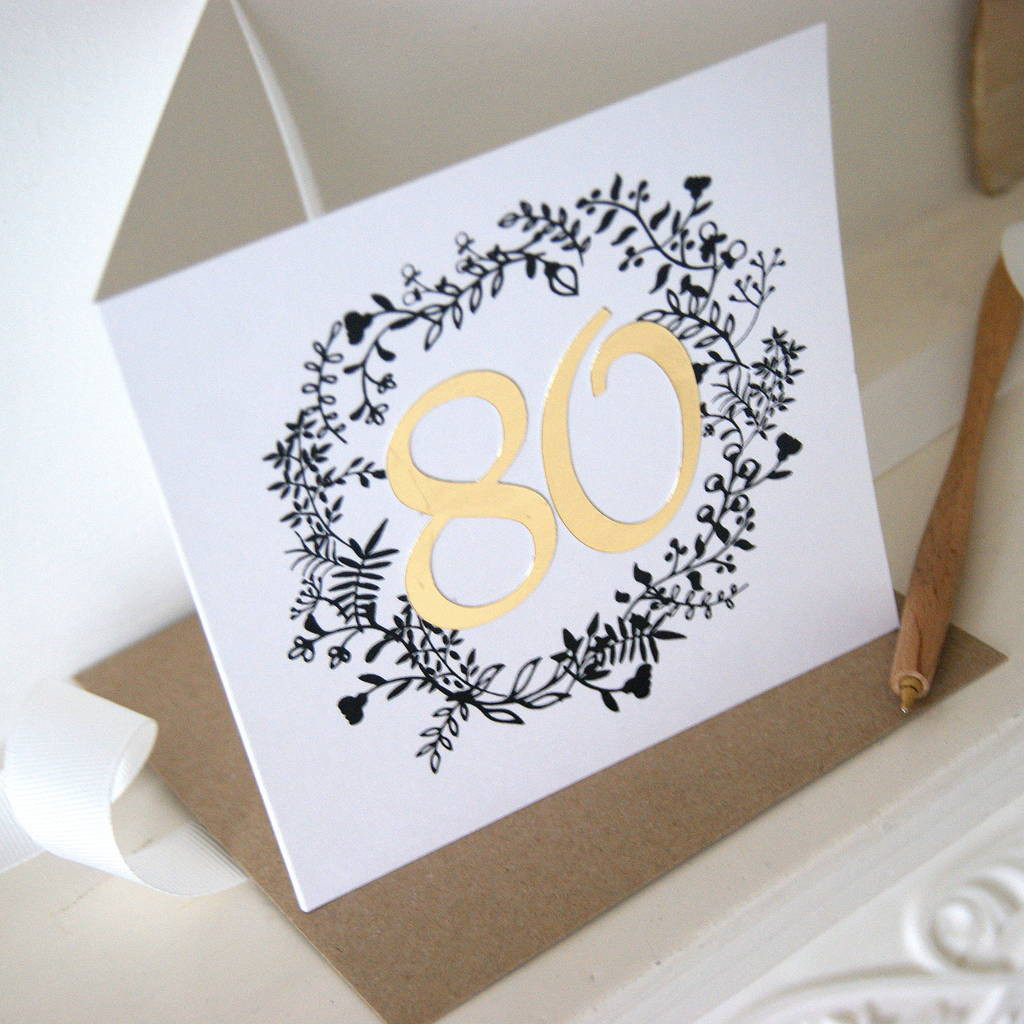 80th Birthday Card
 luxe gold 80th birthday card by the hummingbird card