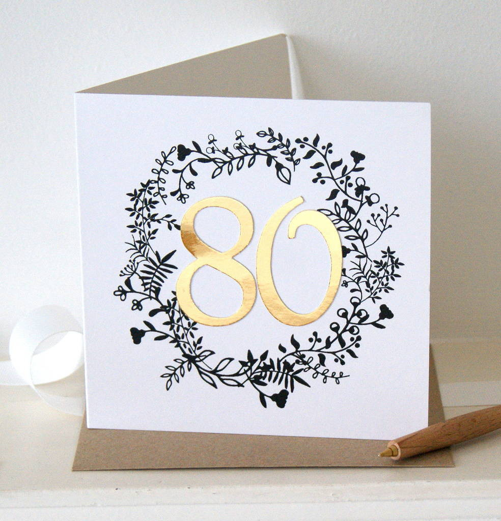 80th Birthday Card
 luxe gold 80th birthday card by the hummingbird card