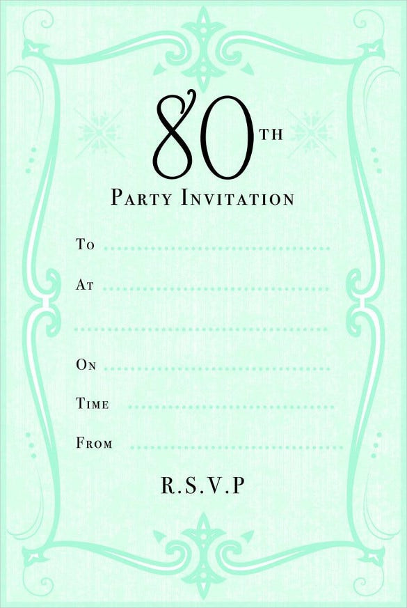 Free 80th Birthday Invitation Templates