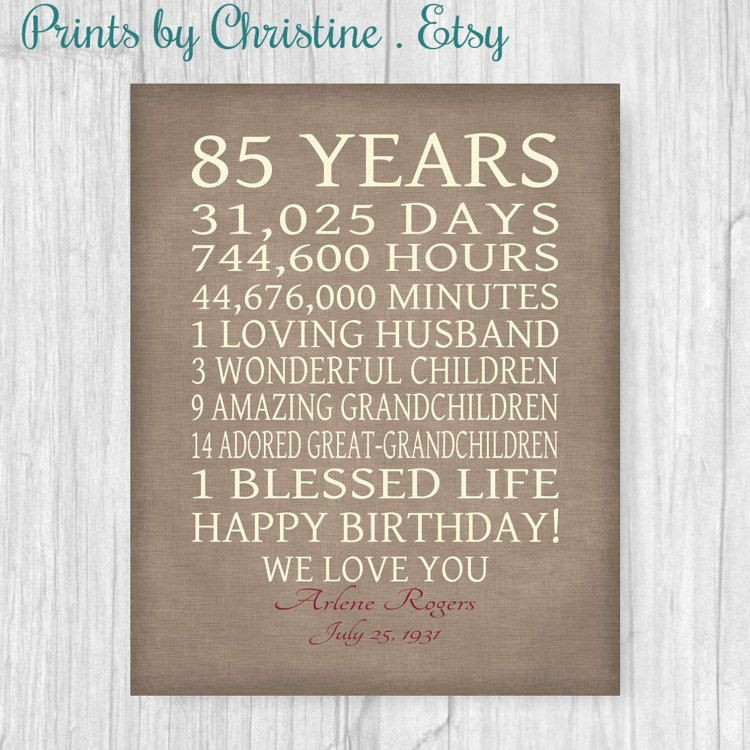 85Th Birthday Gift Ideas
 85th BIRTHDAY GIFT Sign Print Personalized by