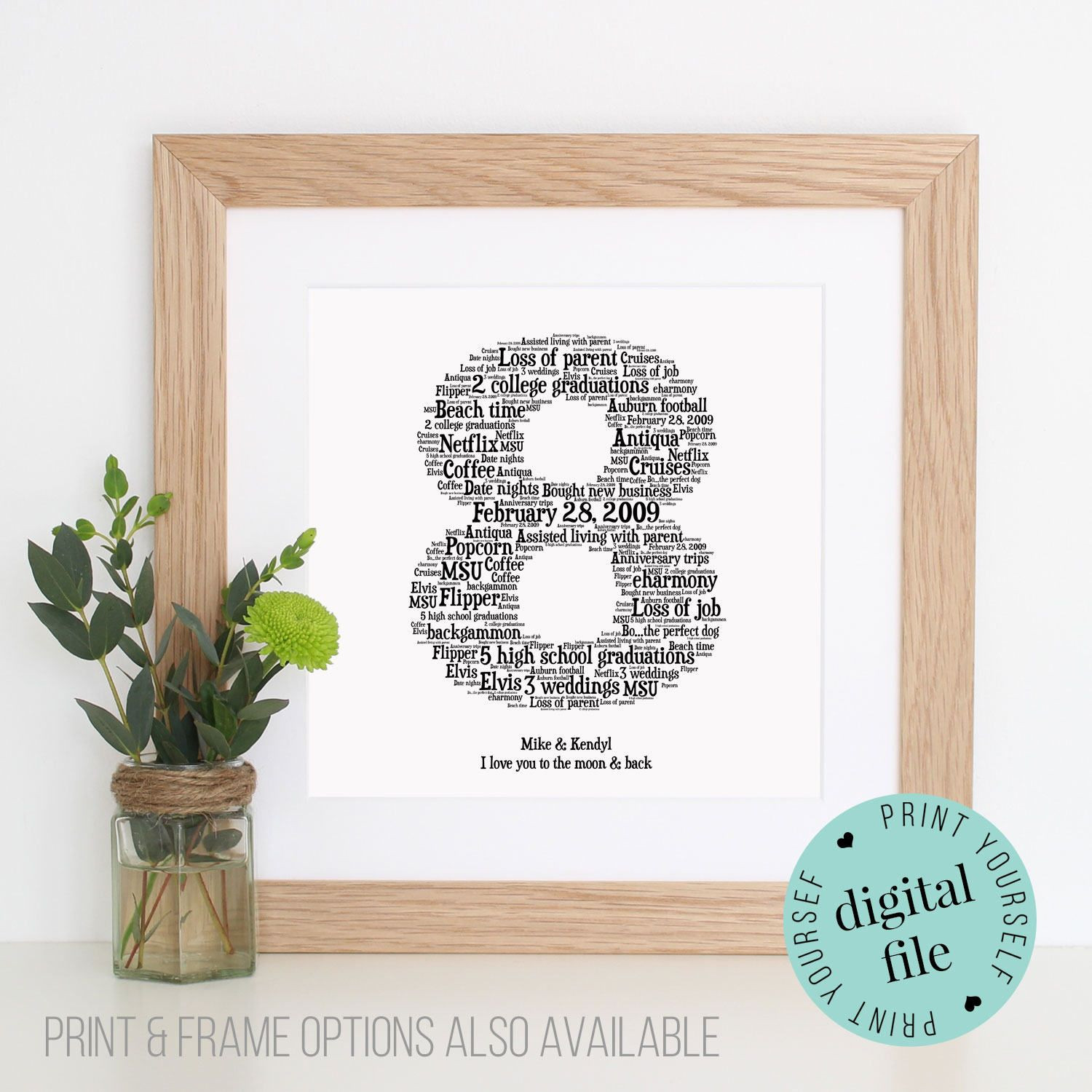 8Th Anniversary Gift Ideas
 Personalised 8TH ANNIVERSARY GIFT Word Art Printable