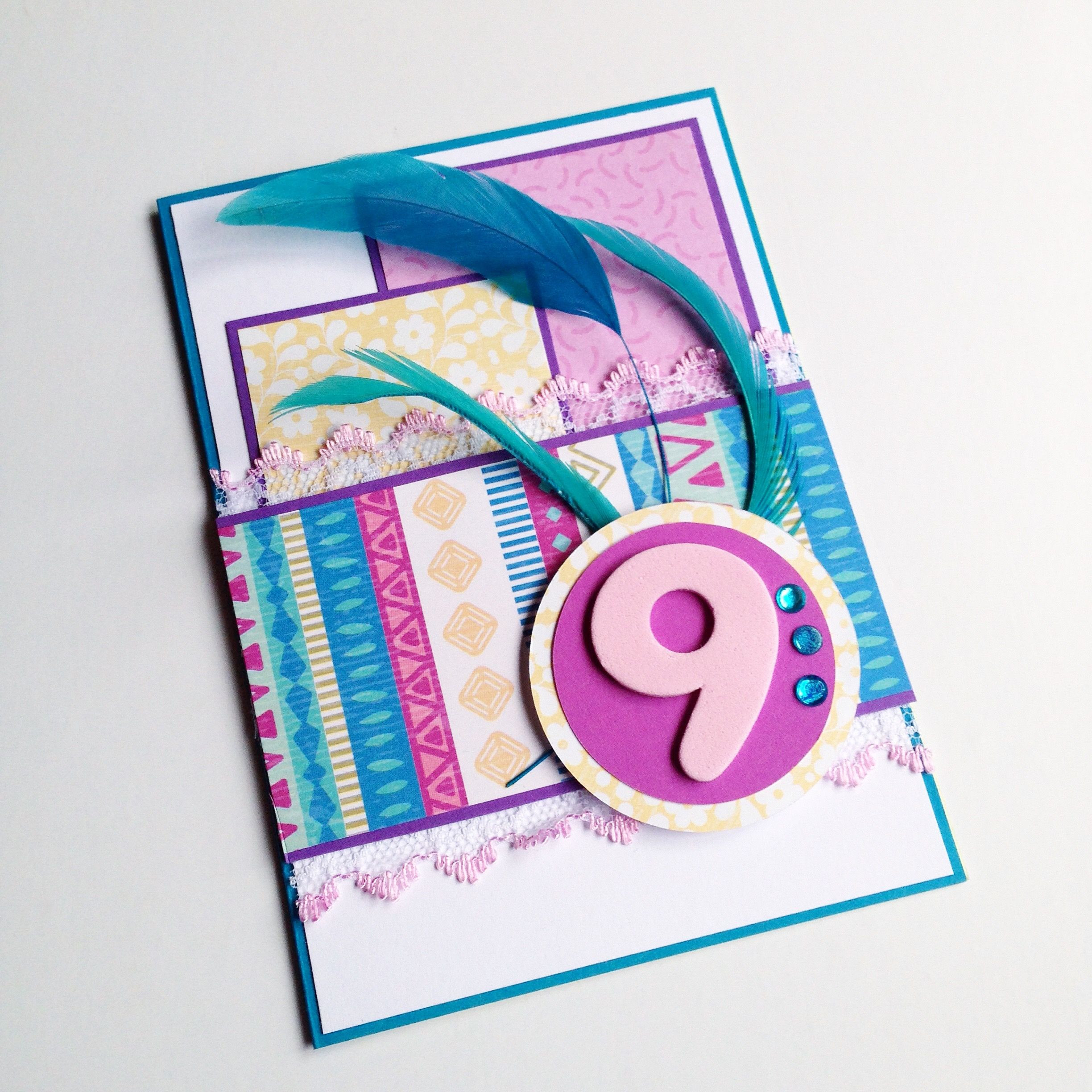 9 Year Old Birthday Gift Ideas
 Feathers and stripes birthday card for a 9 year old girl