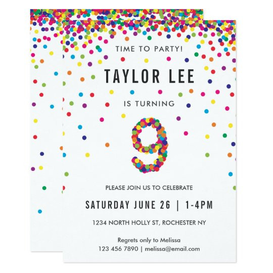 9 Year Old Birthday Party
 Rainbow 9 Year Old Birthday Party 9th Birthday Invitation