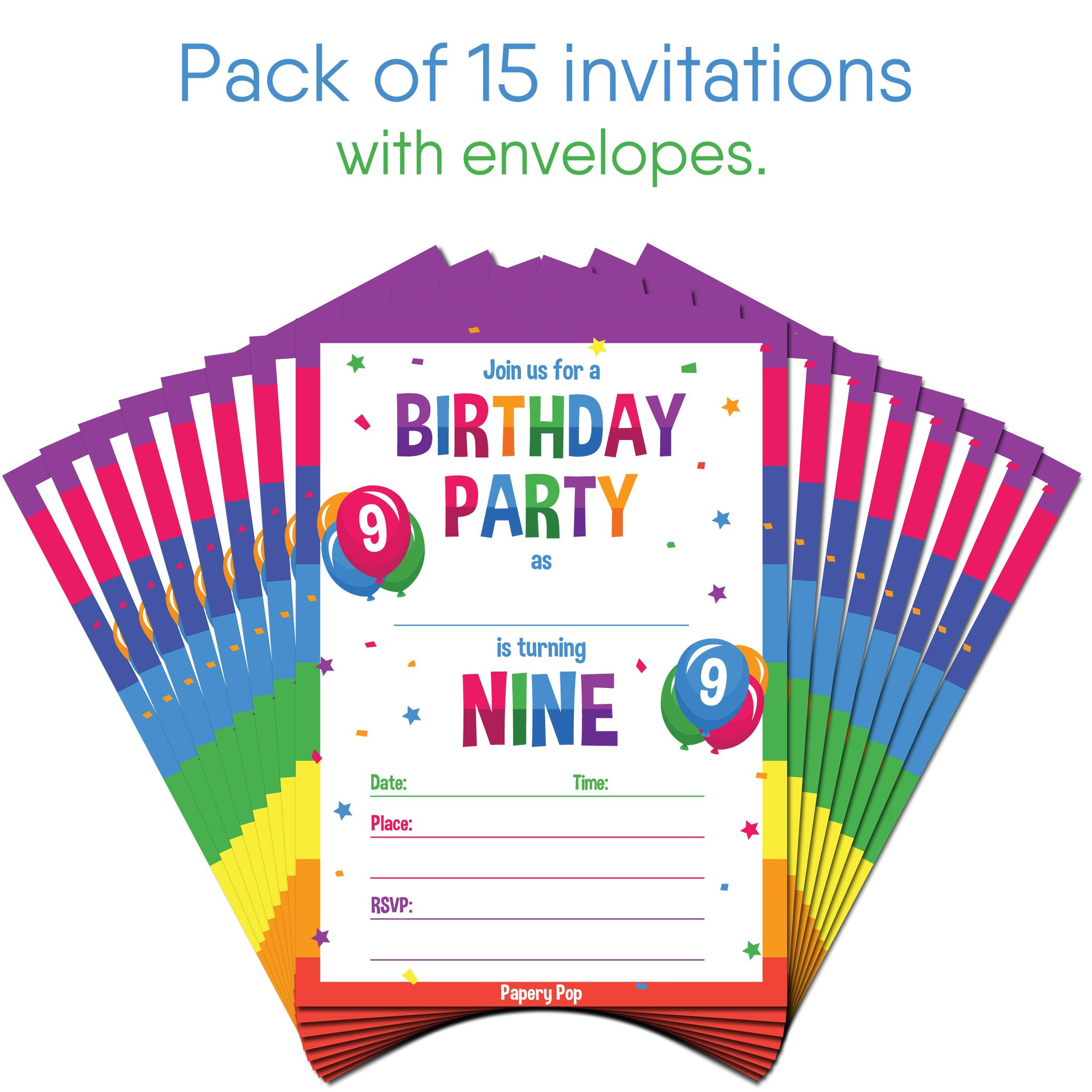 9 Year Old Birthday Party
 9 Year Old Birthday Party Invitations with Envelopes 15
