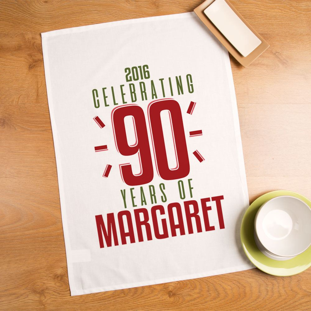 90Th Birthday Gift Ideas
 Personalised 90th Birthday Tea Towel Unique Gift for Her