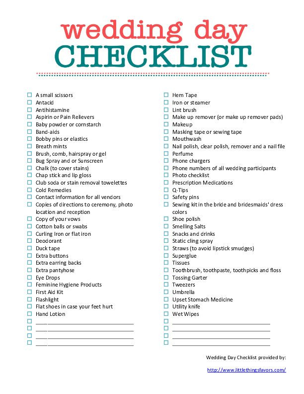 A List Of Wedding Themes
 Emergency wedding day checklist every bride should