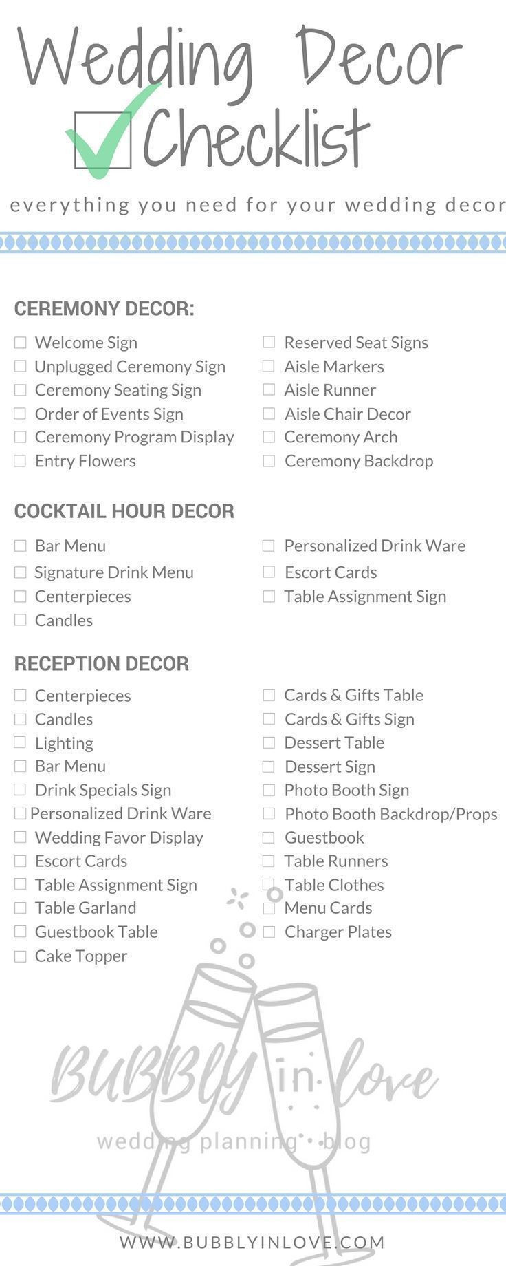 A List Of Wedding Themes
 Wedding Decor Checklist Wedding Decor