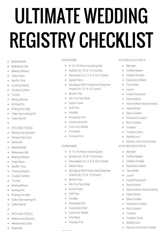 A List Of Wedding Themes
 wedding registry checklist With images