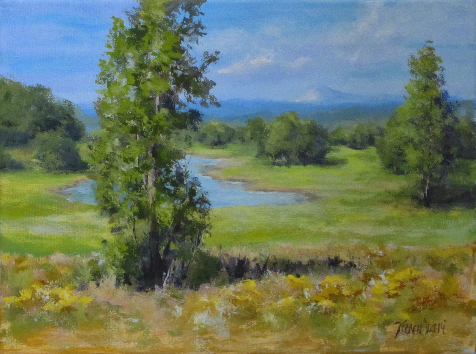 Acrylic Landscape Painting
 Karen Ilari Painting "Summer Pond" An Acrylic Landscape