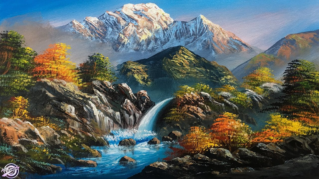 Acrylic Painting Landscape
 Waterfall Painting