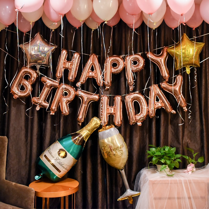 Adult Birthday Decorations
 57Pcs lot Alphabet Champagne graphy Letter Foil