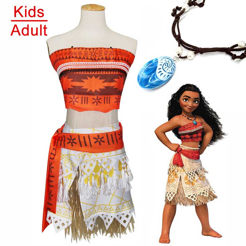 Adult Costumes For Kids Party
 Princess Vaiana Moana Costume Dresses with Necklace for
