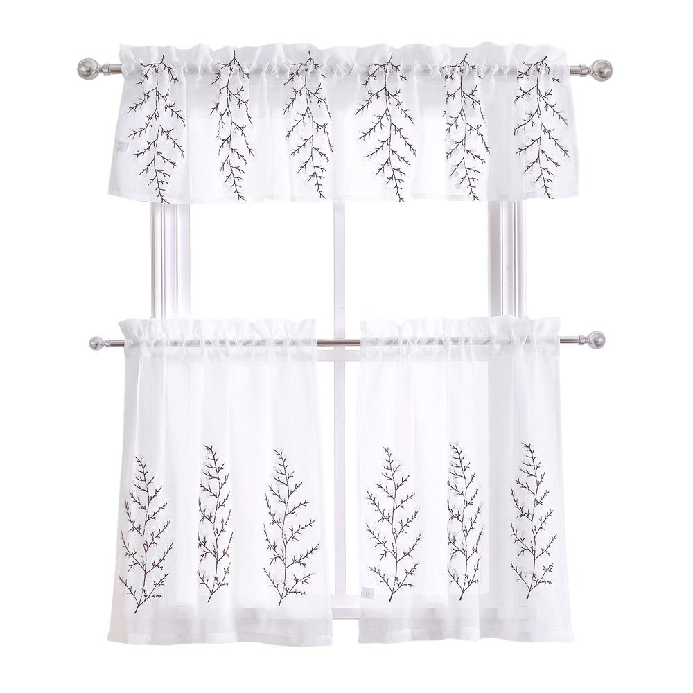 Amazon Kitchen Curtains
 DWCN Floral Embroidered White 3 Pieces Sheer Kitchen Cafe