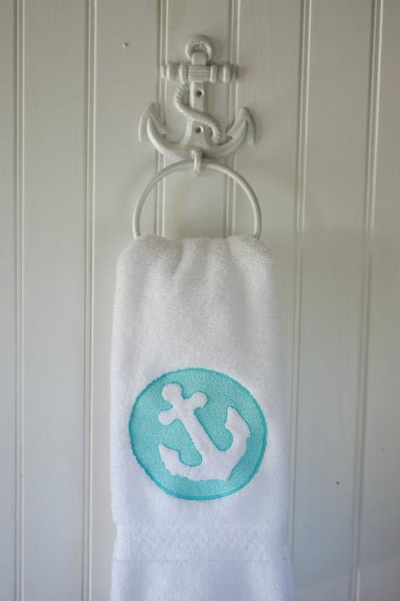 Anchor Decor For Bathroom
 Items similar to Embossed Embroidered Anchor Bath Hand