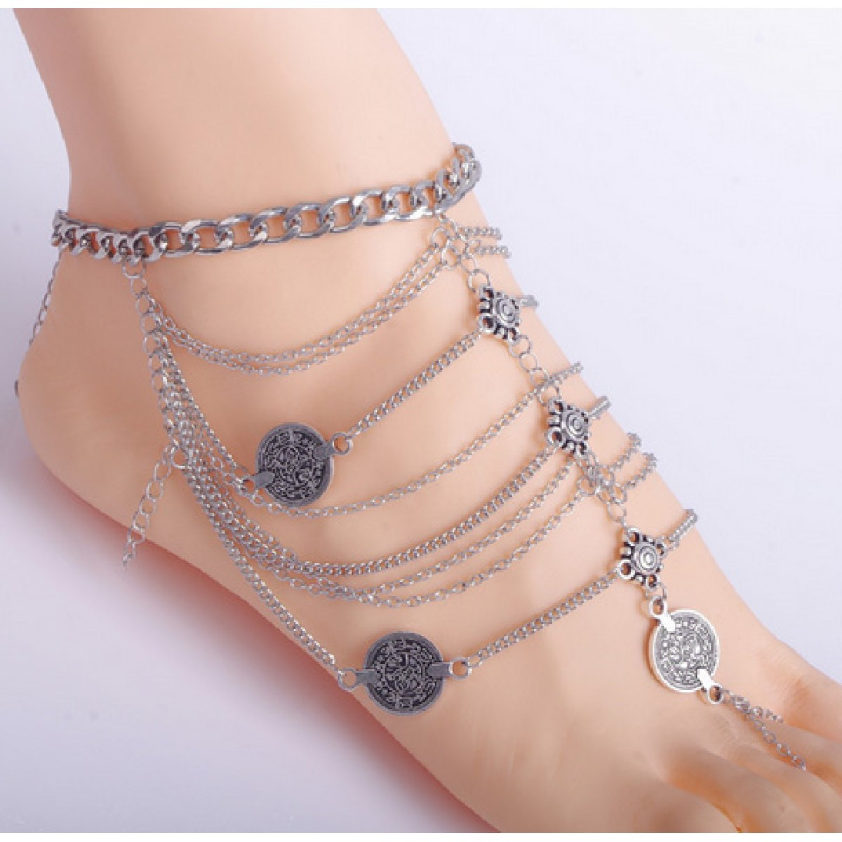 Ankle Bracelets For Women
 Vintage silver coin ankle bracelet for women