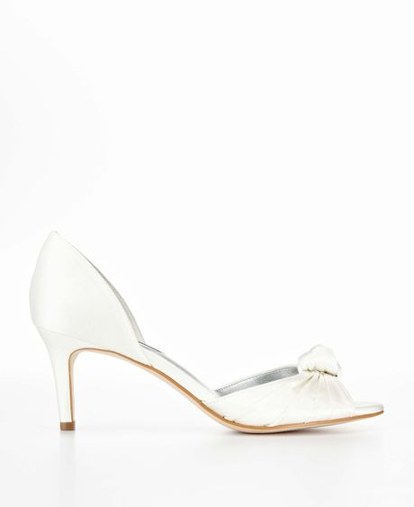 Ann Taylor Wedding Shoes
 Ann Taylor Pleated Knot Satin Kitten Heel Sandals in White