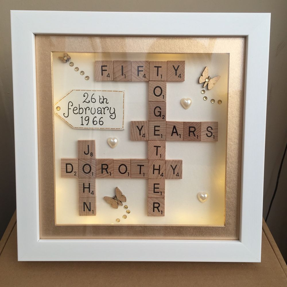 Anniversary Gift For Parents DIY
 Led light box frame scrabble special wedding silver pearl