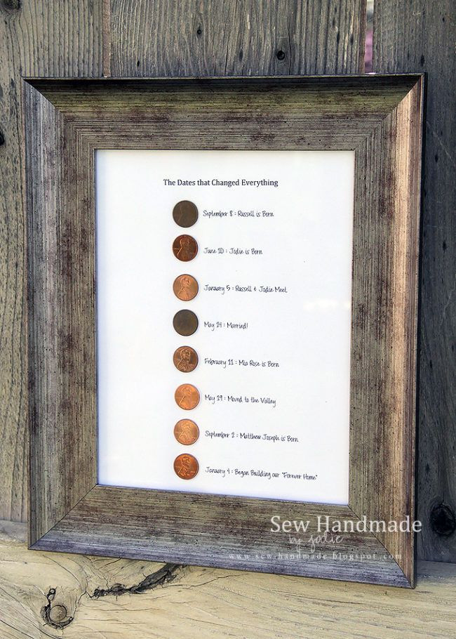 Anniversary Gift For Parents DIY
 Mark memorable dates with pennies in a frame