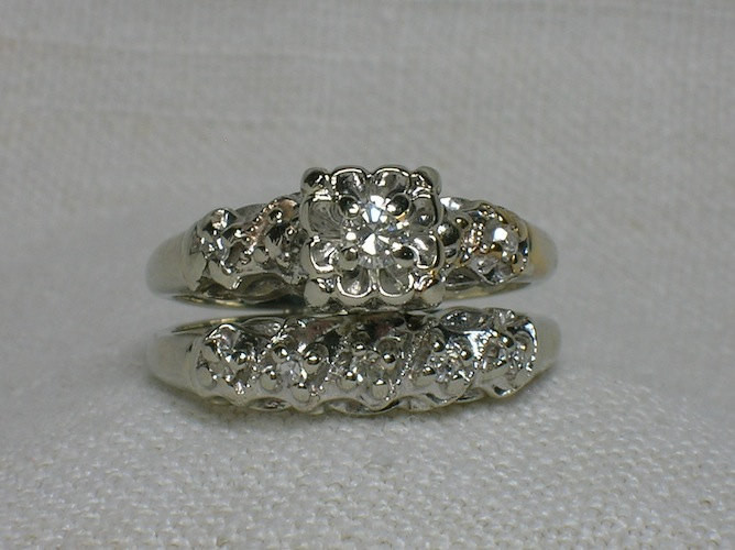 Antique Wedding Ring Sets
 Vintage Wedding Ring Set Ornate 1940s White Gold Illusion