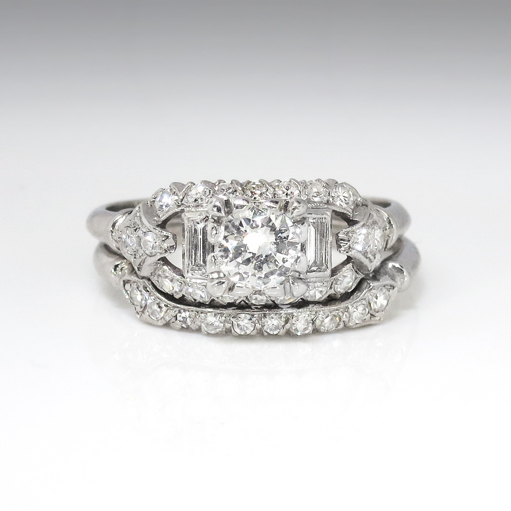 Antique Wedding Ring Sets
 Vintage Art Deco 1930 s 81ct t w Rare Engagement Wedding